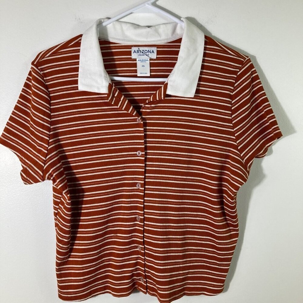 Womens Arizona Jean Co Baby Crop SS Button Top 2XL‎
